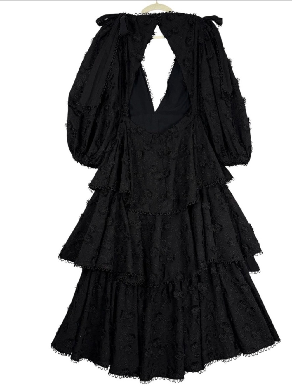 FARM RIO Black Flowers Textured Tiered Ruffle Midi-Dress Sz S Victorian Prairie - Picture 6 of 16
